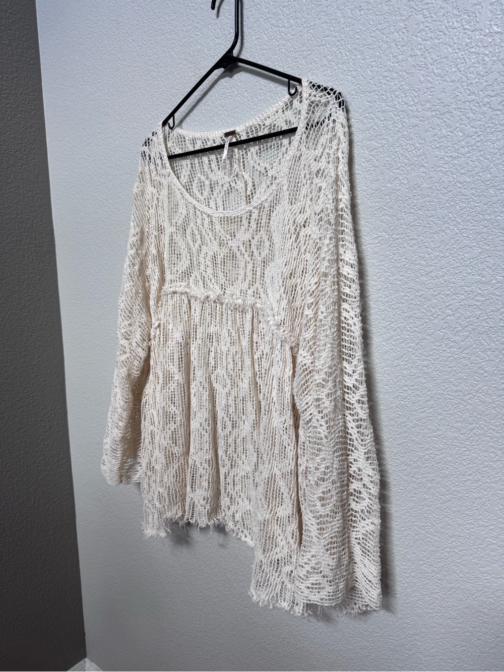 Free People Boho Crochet Bell Sleeve Tunic Top Women’s XS/S Semi Sheer Hippie